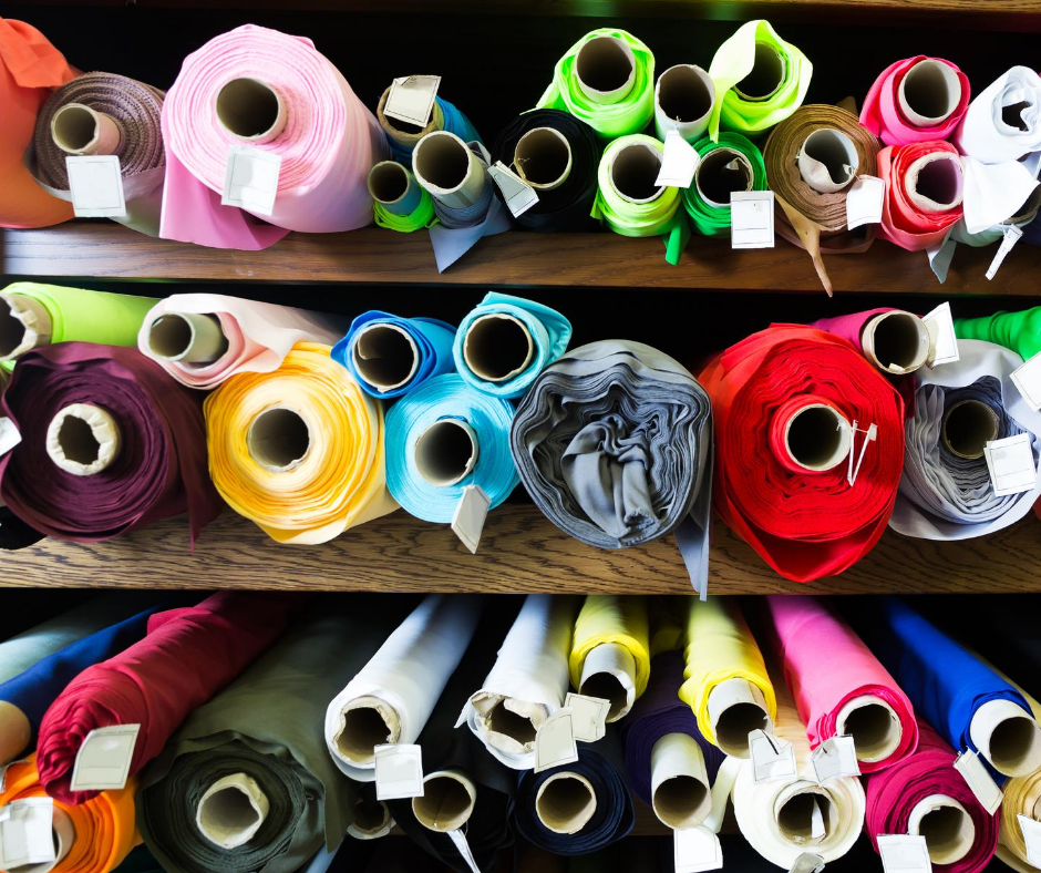 Rolls of overstock fabric available for recycling